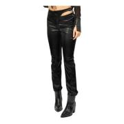 Zwarte leren broek met hoge taille en slim fit Patrizia Pepe , Black ,...