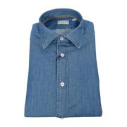 Denim Overhemd met Kleine Franse Kraag Xacus , Blue , Heren