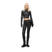 Zwarte Skinny Leren Broek Vespucci by VSP , Black , Dames