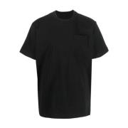 Zwart T-shirt met zijrits en logo print Sacai , Black , Heren