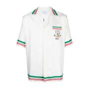 Zijden Gebreide Kraag Shirt Casablanca , White , Heren