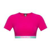 Geknipt T-shirt met logo Dsquared2 , Pink , Dames