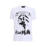 Boyscouts Print Katoenen T-Shirt Dsquared2 , White , Heren