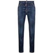 Slim-Cut Stretch-Katoenen Denim Jeans Dsquared2 , Blue , Heren