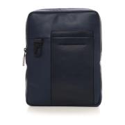 Leather shoulder bag Piquadro , Blue , Heren