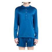 Blauwe Zijden Henley Pyjama Tom Ford , Blue , Heren