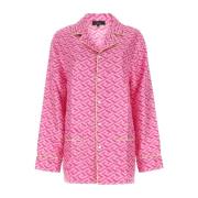 Bedrukte satijnen pyjama shirt Versace , Pink , Dames