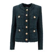 Groene Tweed Blazer met Testa di Leone-knopen Balmain , Green , Dames