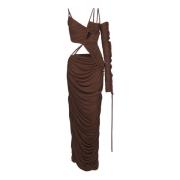 Asymmetrische gedrapeerde jersey maxi jurk Balmain , Brown , Dames