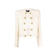 Katoenen Tweed Fringed Vest Balmain , Beige , Dames