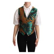 Luxe Jacquard Leaf Gouden Vest Dolce & Gabbana , Green , Dames