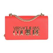 Saffiano Schoudertas met Logo Plaque Versace Jeans Couture , Red , Dam...