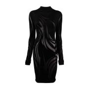 Zwarte Chenille Textuur Transparante Panel Jurk Mugler , Black , Dames