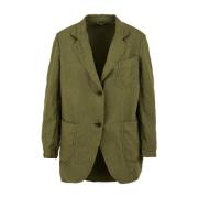 Groene Viscose Blazer met Klassieke Revers en Parelmoer Knopen Aspesi ...