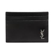 Zwarte Leren Kaarthouder Aw23 Saint Laurent , Black , Heren