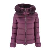 Gewatteerde nylon jas met afneembare bontcapuchon Museum , Purple , Da...