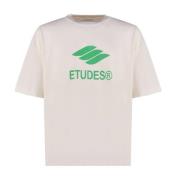 Wit Logo Print Katoenen T-Shirt Études , Beige , Heren