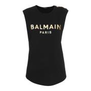 Katoenen T-shirt met logo print Balmain , Yellow , Dames