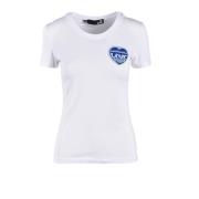 Witte/Blauwe T-Shirt voor Vrouwen Love Moschino , White , Dames