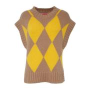 Argyle Gilet, Wolblend Statement Trui La DoubleJ , Yellow , Dames