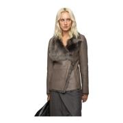 June - Nude Shearling Leren Jas Vespucci by VSP , Beige , Dames