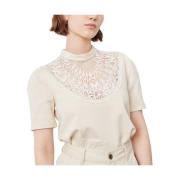 Geborduurde slabbetje top amberlino Sessun , Beige , Dames