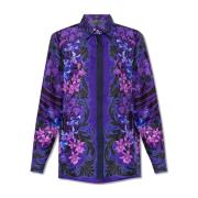 Zijden bedrukte blouse met Orchidea Barocco-print Versace , Purple , D...