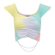 Geknipte V-Hals Tie Dye T-Shirt met Rhinestone Tribal Patroon Collina ...