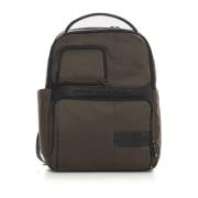 Nylon Leren Rugzak met Laptopvak Piquadro , Green , Heren