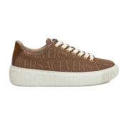 Bruine Lage Vetersneakers met Logodesign Versace , Beige , Dames