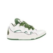Witte Groene Leren Curb Sneakers Lanvin , Green , Heren