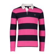 Gestreepte katoenen rugby kraag trui Gant , Pink , Heren