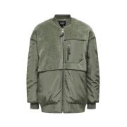 Fleece Mix Bomber Jas Only , Green , Dames