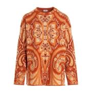 Intarsia-Patroon Wol Trui Etro , Orange , Dames