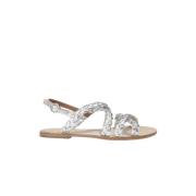 Zilveren Leren Platte Sandalen Anaki , Gray , Dames