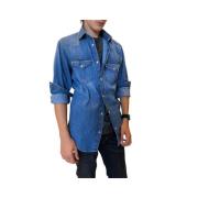 Elastische Denim Overhemd Roy Roger's , Blue , Heren