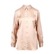 Beige Viscose Shirt met Kraag Kaos , Beige , Dames