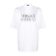 Goddess Print Studs T-shirt Versace , White , Dames