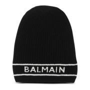 Logo geborduurde wollen muts Balmain , Black , Dames