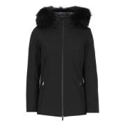 Zwarte Tech Fabric Parka met Afneembare Capuchon RRD , Black , Dames