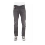 Katoenen Jeans met Logo Knoop en Tricolor Inzetstuk Baldinini , Gray ,...