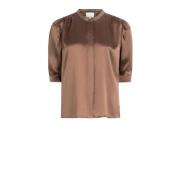 Zijden gerimpelde blouse in taupe Dante 6 , Brown , Dames