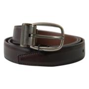 Bruin Leren Metalen Gesp Heren Riem Dolce & Gabbana , Brown , Heren