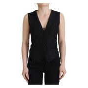 Zwarte Brokaat Mouwloze Vest Top Dolce & Gabbana , Black , Dames