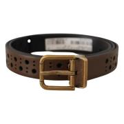 Bruin Leren Geperforeerde Kroon Riem Dolce & Gabbana , Brown , Heren