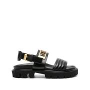 Zwarte gewatteerde sandalen met gouden logo Moschino , Black , Heren