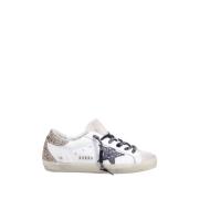 Glitter Ster Hak Leren Sneakers Golden Goose , White , Dames