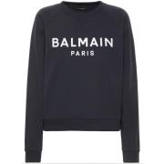 Blauwe Katoenen Trui met Logo Print Balmain , Blue , Dames