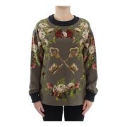 Groene Key Bloemenprint Zijden Trui Dolce & Gabbana , Green , Dames