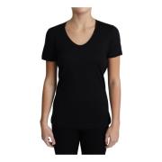 Zwart Wol Ronde Hals T-Shirt Dolce & Gabbana , Black , Dames